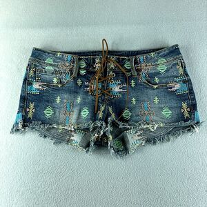 Kendall & Kylie Shorts Blue Jeans Size 5 (30) Cut-Off Stretch Embroidered